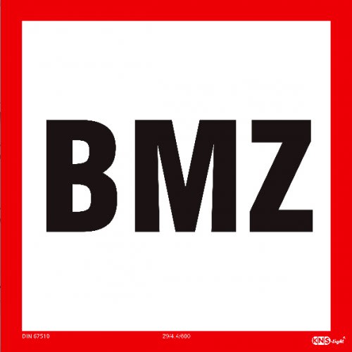 BMZ Schild nach DIN 4066 mit schwarzer Schrift auf weißem Hintergrund und rotem Rand