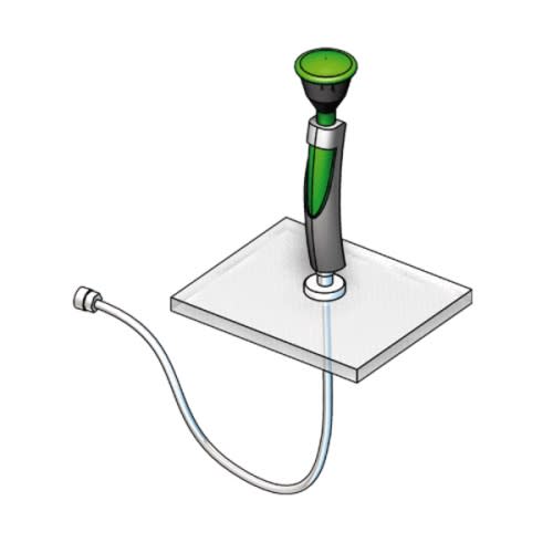 Augendusche mit grünem Brausekopf zur Tischmontage mit Schlauchanschluss