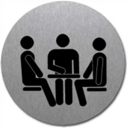 Symbol für einen runden Konferenzraum mit drei Personen an einem Tisch