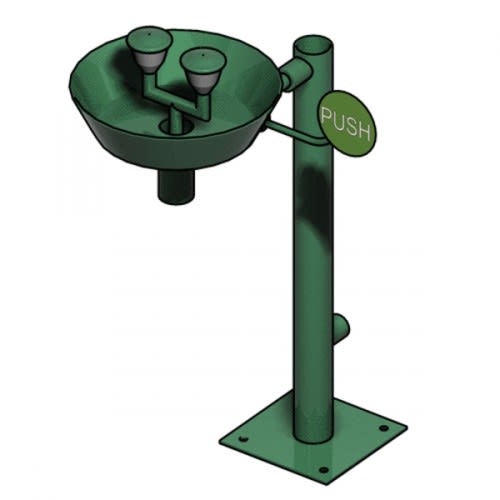 Augendusche mit zwei Brauseköpfen und Auffangbecken zur Bodenmontage in grün