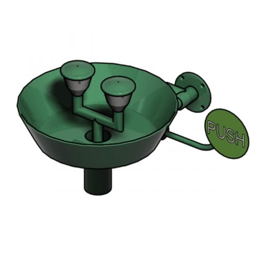 Grüne Augendusche mit zwei Brauseköpfen und Auffangbecken zur Wandmontage Aufputz