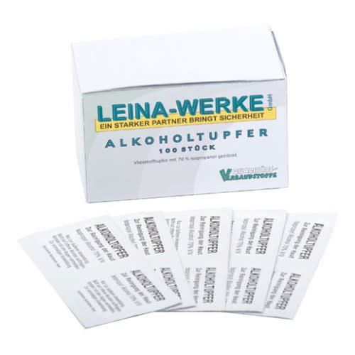 Leina-Werke Alkoholtupfer 100 Stück Vliestupfer mit Isopropanol getränkt
