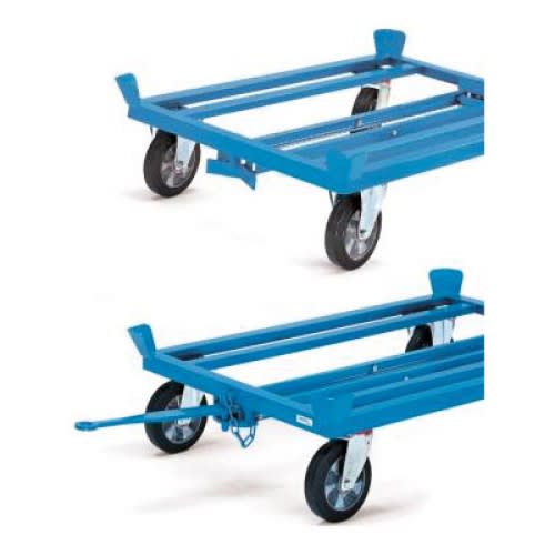 FETRA Deichsel und Kupplung 22895 für Paletten-Fahrgestell blau mit vier Rädern