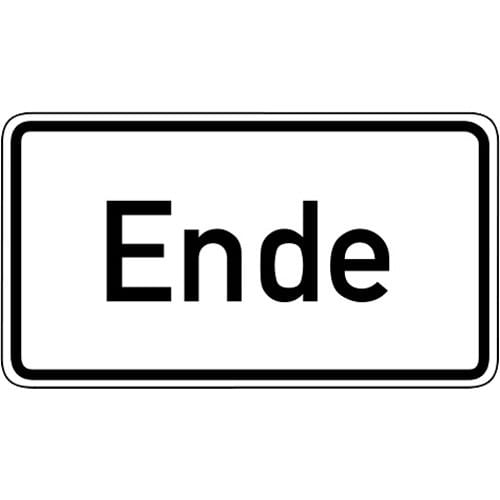 Verkehrsschild Ende VZ 1012-31 weißes rechteckiges Schild mit schwarzem Rand und schwarzer Aufschrift Ende
