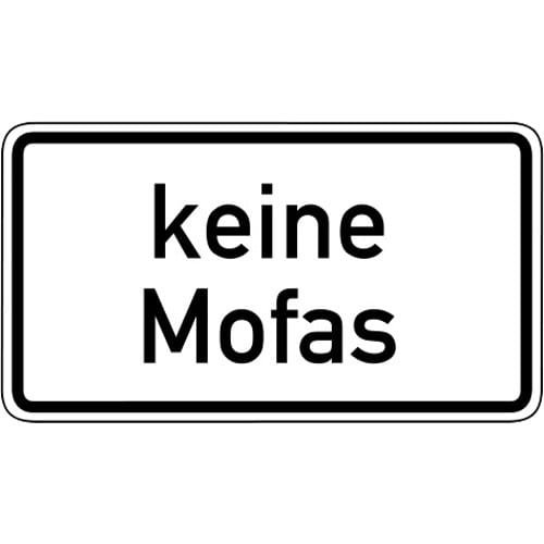 Verkehrsschild keine Mofas rechteckig weiß mit schwarzem Rand und schwarzer Schrift