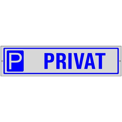 Edler Parkplatzreservierer Schild mit blauem P-Symbol und Schriftzug Privat auf grauem Hintergrund