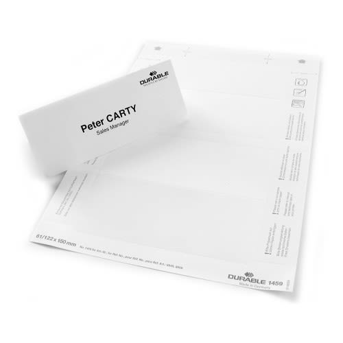Einsteckschilderbogen für Tischschilder mit einem Beispielschild Peter Carty Sales Manager