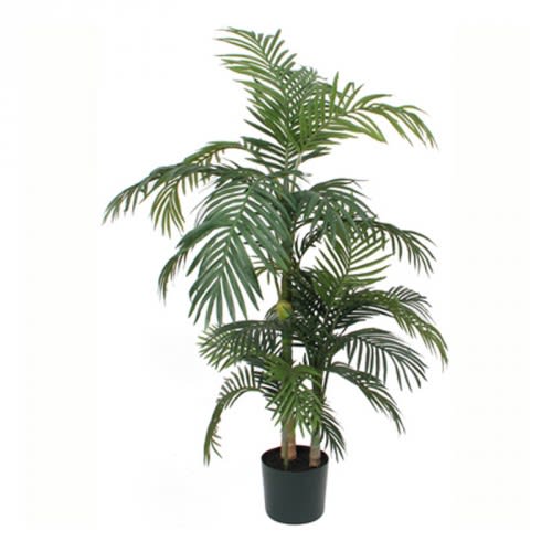 Künstliche Goldfruchtpalme in schwarzem Topf mit grünen Blättern