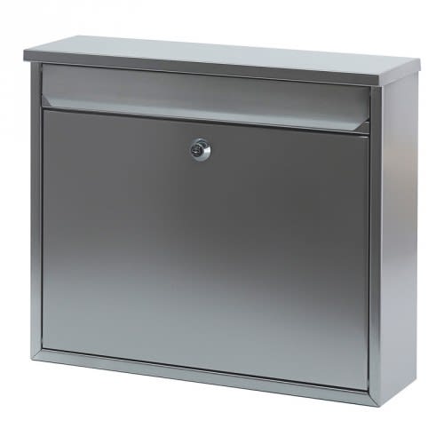 Wandbriefkasten aus Edelstahl mit Vorderklappe und Schloss