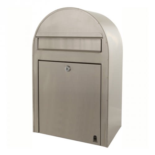 Briefkasten BOBI aus Edelstahl mit großem Einwurfschlitz und abschließbarer Tür