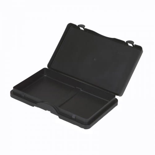 Schwarzer Deckel mit Lagerplatz für Beutelhalter von Rubbermaid, geöffnet