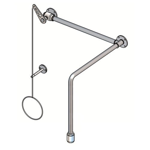 Notdusche mit Zugstange 2700 mm zur Über-Tür-Montage Aufputz, Edelstahl Notfall-Duscharmatur mit Zugstange und Wandhalterung