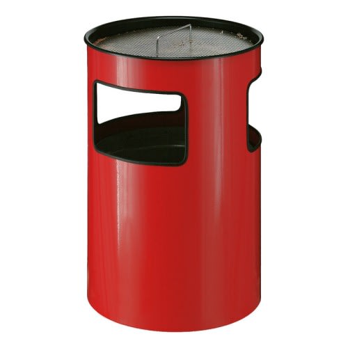 Feuerfester Ascher-Papierkorb rund in rot mit Sieb, Inhalt 30 bis 50 Liter