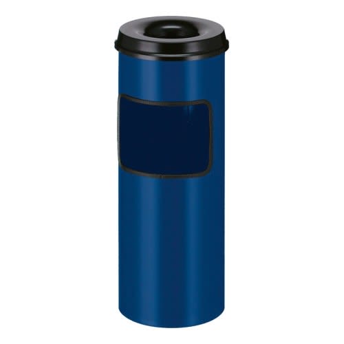 Runder blauer Ascher-Papierkorb mit feuerlöschendem schwarzen Oberteil und 30 Liter Inhalt