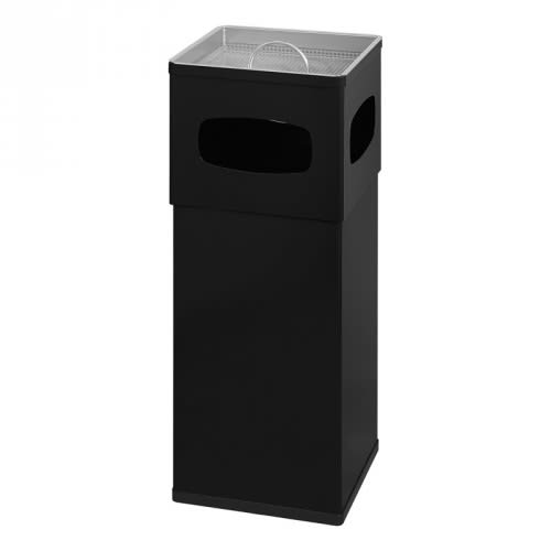 Schwarzer Ascher-Abfallsammler mit 4-fach Einwurf und Sieb, viereckig, 50 Liter Fassungsvermögen