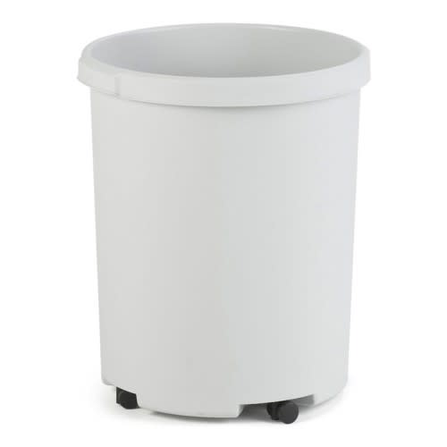 Runder weißer Papierkorb mit Rollenvorrichtung und 50 Liter Fassungsvermögen