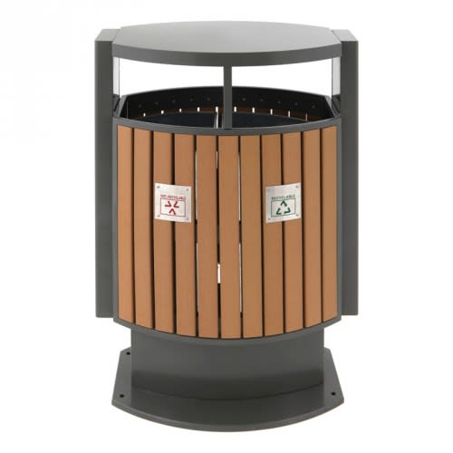 Recycling Abfallbehälter in Holzoptik mit Regendach, EKO - Inhalt 2x 39 Liter