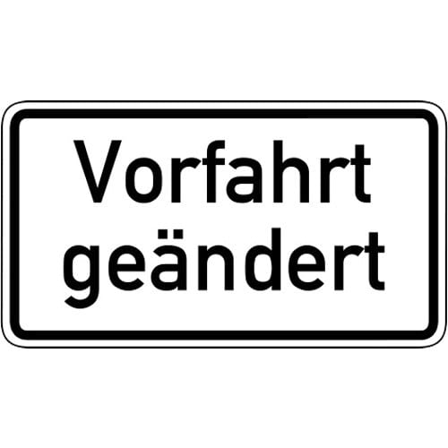 Verkehrsschild Vorfahrt geändert VZ 1008-30 weißes rechteckiges Schild mit schwarzem Rand und schwarzer Schrift