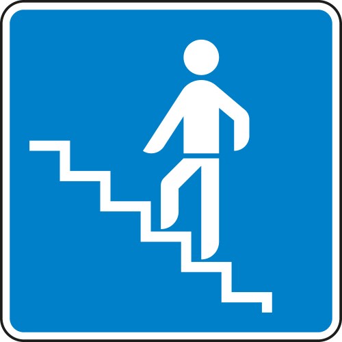 Verkehrsschild Fußgängerüberführung VZ 365-64 blau mit weißer Figur auf Treppe