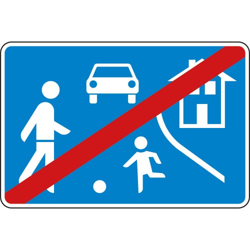 Verkehrsschild Ende eines verkehrsberuhigten Bereichs VZ 325.2 blau mit rotem diagonalen Strich