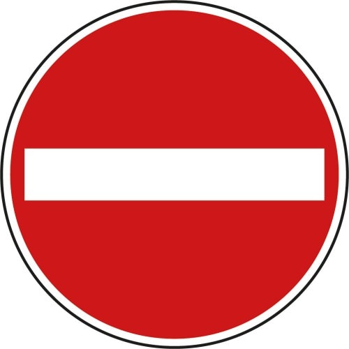 Verkehrszeichen VZ 267 Verbot der Einfahrt rotes rundes Schild mit weißem Querbalken