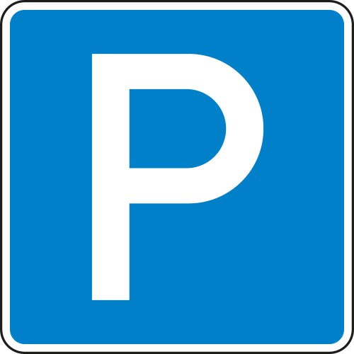 Blaues Verkehrsschild mit weißem P Symbol für Parken VZ 314
