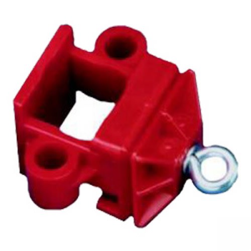 Rote Klemmschelle K2 vierkant mit Zusatzösen für Absperrschranken