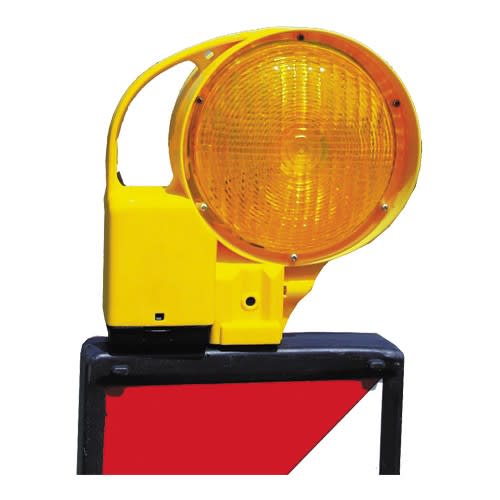 TL Bakenleuchte BakoLight LED gelbe Warnleuchte auf Baustellenabsperrung