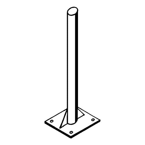Rohrmast mit Fußplatte aus Metall, schwarz-weiß technische Zeichnung