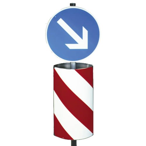 Verkehrsleitsäule Ausführung A mit zylindrisch-elliptischer Form und blauem Richtungspfeil nach rechts unten