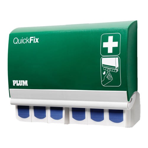 QuickFix Pflasterspender grün mit Pflasterstreifen und Erste-Hilfe-Symbol