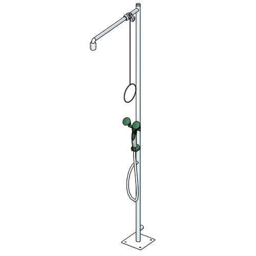 Notdusche mit Zugstange und Handaugendusche zur Bodenmontage Typ II, Sicherheitsdusche mit Schlauch