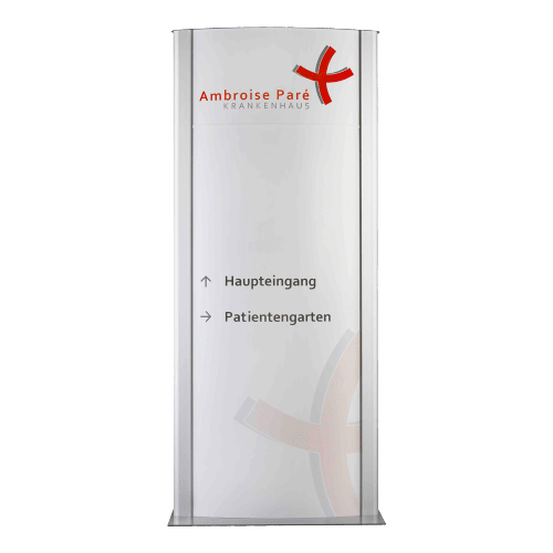 FRANKFURT Außenaufsteller mit Beschriftung Ambroise Paré Krankenhaus, Wegweiser Haupt Eingang und Patientengarten