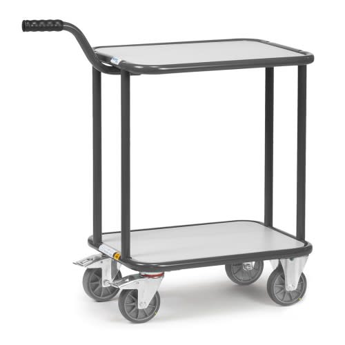 FETRA ESD-Griffroller 1820 mit 2 Holzböden und Tragkraft 250 kg, grauer Transportwagen mit vier Rollen und Griff