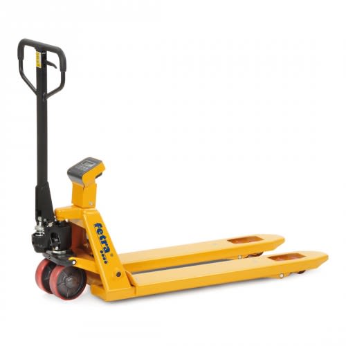 FETRA Gabelhubwagen 2122 mit Waage und Tragkraft 2000 kg, gelb-schwarz, mit digitaler Anzeige