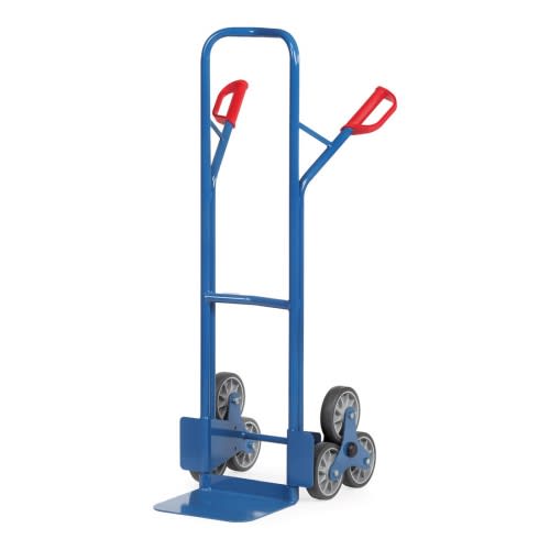 FETRA Stahlrohr-Treppenkarre TK1325 mit kleiner Schaufel und Treppensternen, Tragkraft 200 kg, blaue Karre mit roten Griffen