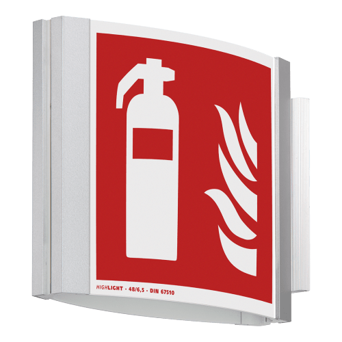 ORLANDO Fahnenschild zur Festbetextung mit Feuerlöscher-Symbol auf rotem Hintergrund