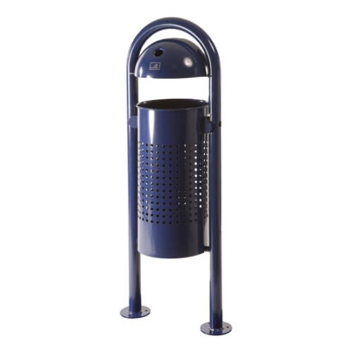 Blauer Stand-Abfallbehälter mit Halbkugeldach und integriertem Ascher, Fassungsvermögen 4,5 + 40 Liter
