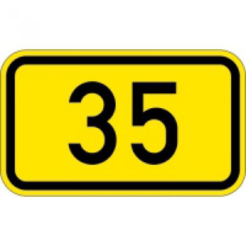 Bundesstraßen Verkehrsschild VZ 401 mit der Nummer 35 auf gelbem Hintergrund