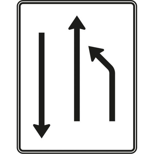 Verkehrszeichen Einengungstafel mit Gegenverkehr, Einzug rechts, noch 1 Fahrstreifen und 1 Fahrstreifen in Gegenrichtung, VZ 532-10