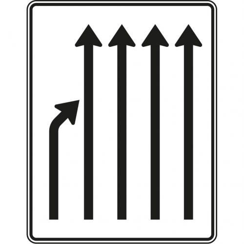 Verkehrszeichen Einengungstafel ohne Gegenverkehr mit Einzug links und noch 4 Fahrstreifen VZ 531-23