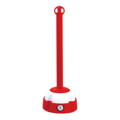 Roter Kettenständer mit befüllbarem weiß-rotem Standfuß und Kettenhalterung oben