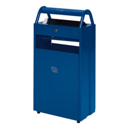 Blauer Abfalleimer mit integriertem Ascher und Schutzdach, Fassungsvermögen 8 + 60 Liter