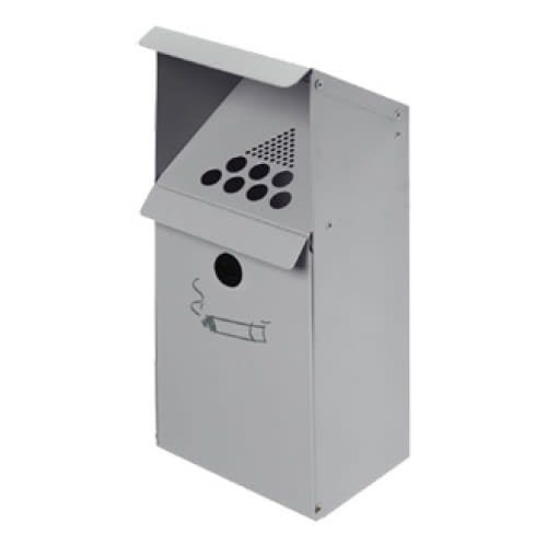 Wandascher mit Schutzdach aus Metall, Inhalt 3,7 Liter, mit Löchern zur Belüftung und Symbol für Zigarettenentsorgung