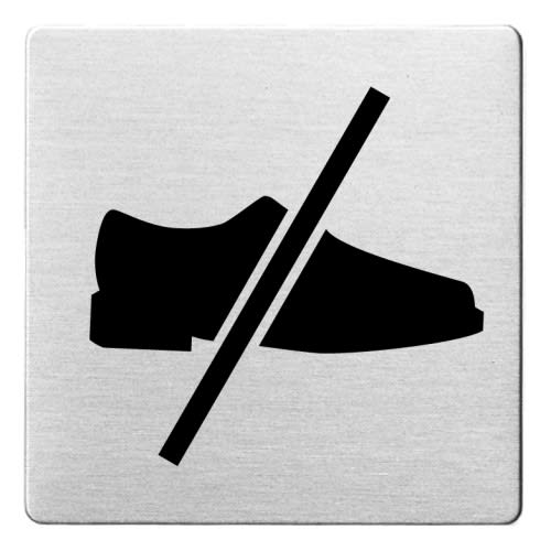 Piktogramm mit Schuhen betreten verboten Symbol auf quadratischem Schild mit abgerundeten Ecken