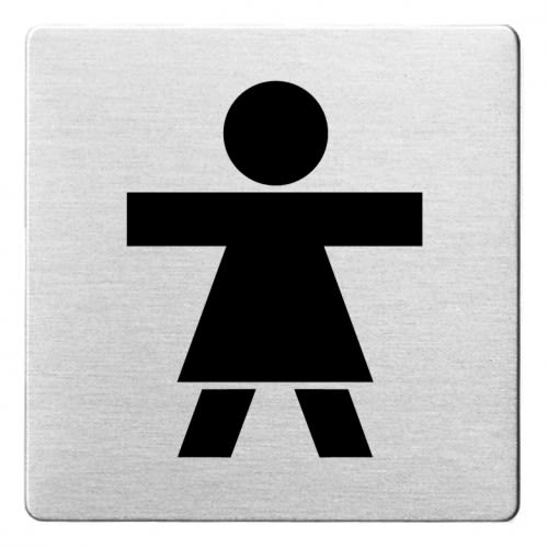 Piktogramm Damen mit abgerundeten Ecken auf silbernem Hintergrund