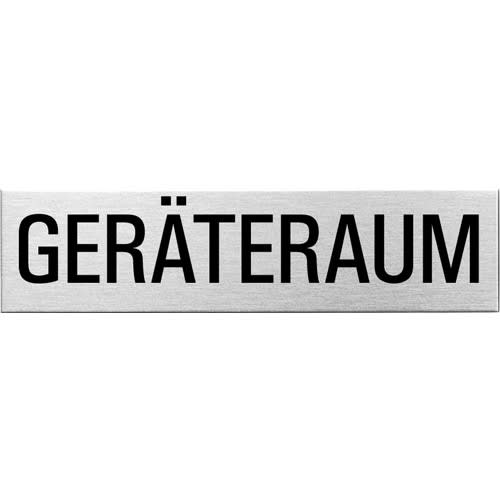 Eckiges Textschild mit der Aufschrift Geräteraum aus Metall