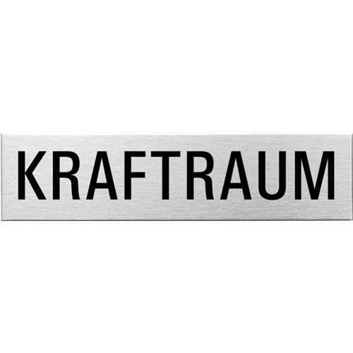 Eckiges Textschild mit der Aufschrift Kraftraum aus Metall