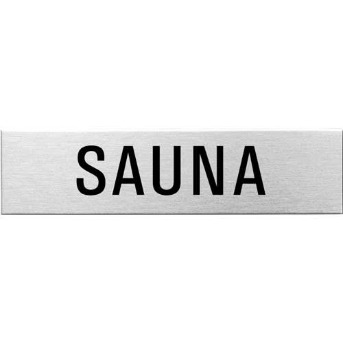 Eckiges Textschild mit der Aufschrift Sauna aus Metall