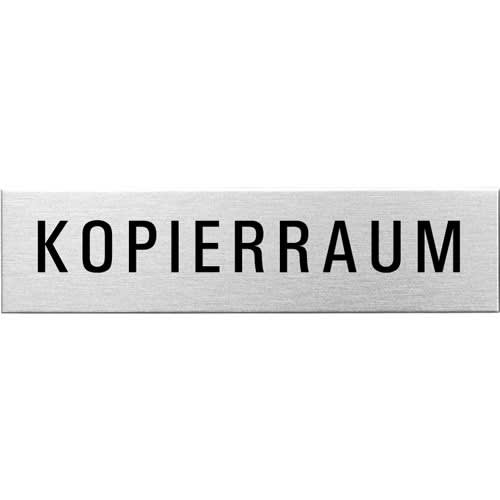 Eckiges Textschild mit der Aufschrift Kopierraum aus Metall